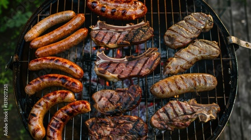 Obraz na płótnie Assorted delicious grilled meat on a barbecue w salonie
