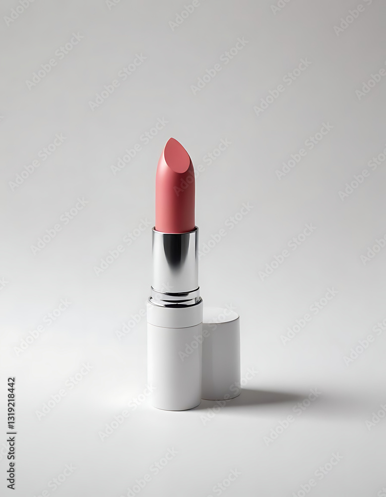 Elegant Red Lipstick in Minimalist White Packaging Elegant Red Lipstick in Minimalist White Packaging