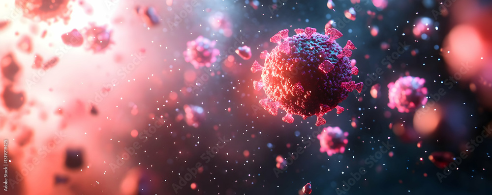Virus particles spread, microscopic view Virus particles spread, microscopic view