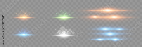 The effect of a bright flickering flash of light from an explosion. With rays and glare. Glare effect. Lines of light.