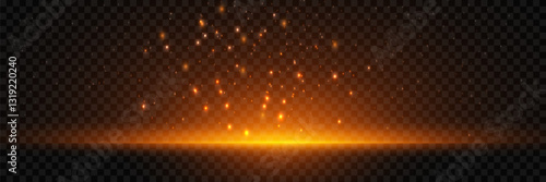 Shiny bokeh, gold glitter and dust particles. Light effect isolated on transparent background. Vector.