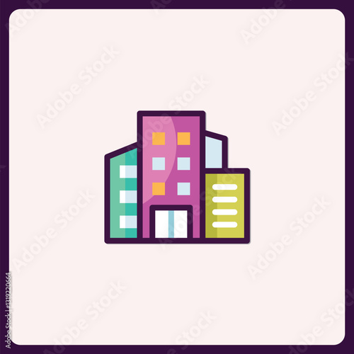 Stylized Colorful Buildings Icon, Modern Urban Architecture Concept