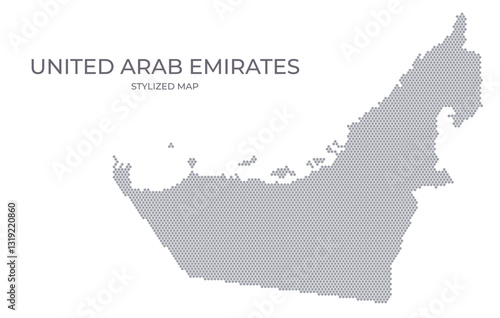 Stylized map of the United Arab Emirates made from hexagons