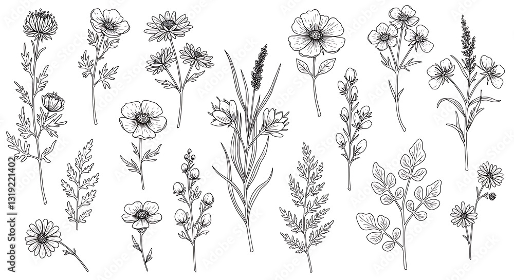 Botanical line art - natural elegance and simplicity - for invitations and social media graphics Botanical line art - natural elegance and simplicity - for invitations and social media graphics