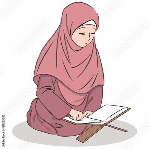 Muslim women recite the Koran vector illustration