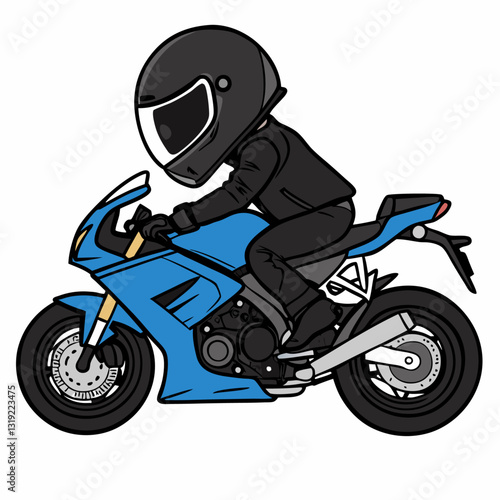Rider Speeding Motorcycle in Black Suit cartoon  vector illustration