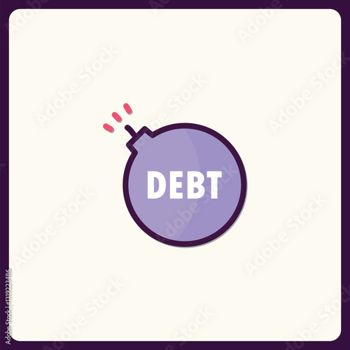 Iconic representation of debt as a ticking time bomb in purple theme
