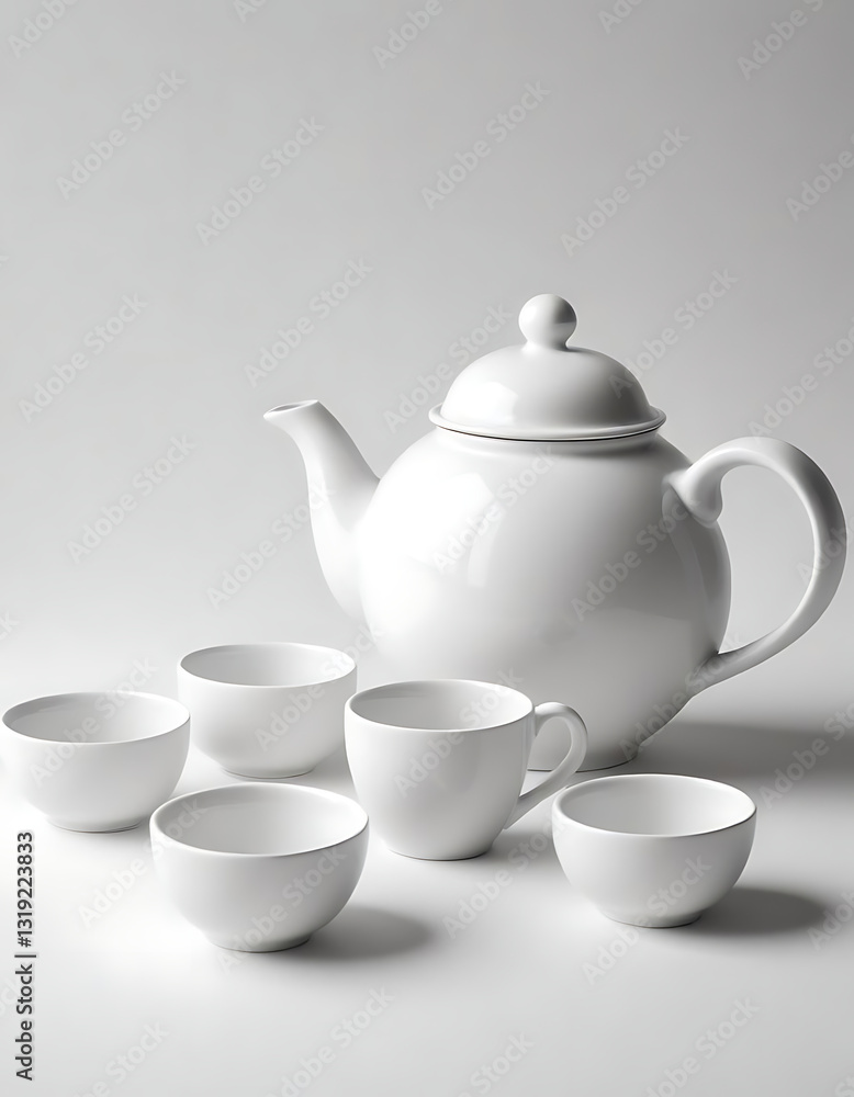 Elegant White Ceramic Tea Set with Cups Elegant White Ceramic Tea Set with Cups