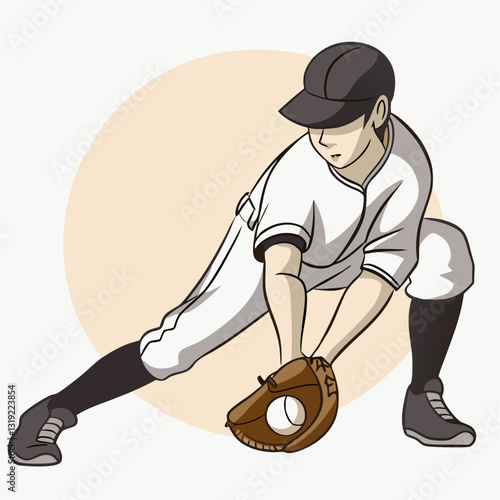 Baseball player who is catching the ball vector illustration