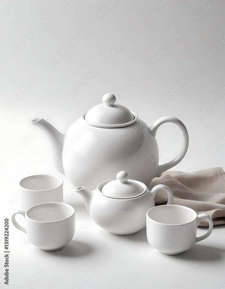Elegant White Ceramic Tea Set with Cups Elegant White Ceramic Tea Set with Cups