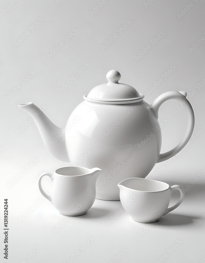 Elegant White Ceramic Tea Set with Cups Elegant White Ceramic Tea Set with Cups