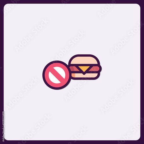 Prohibition of Fast Food Concept with Burger Icon, Vector Illustration