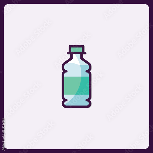 Flat Design Water Bottle Icon on Lilac Backdrop with Deep Purple Frame