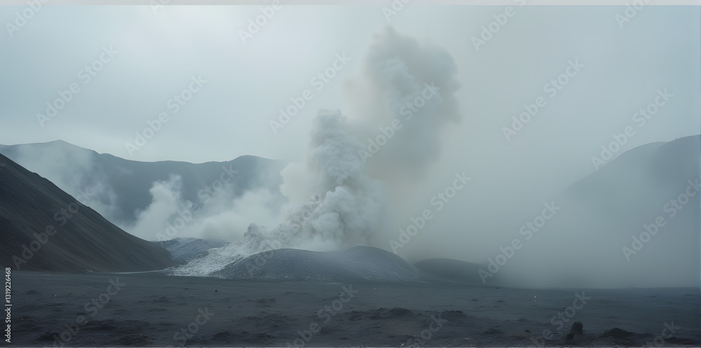 Fototapeta premium Volcanic Landscape with Smoke Plume