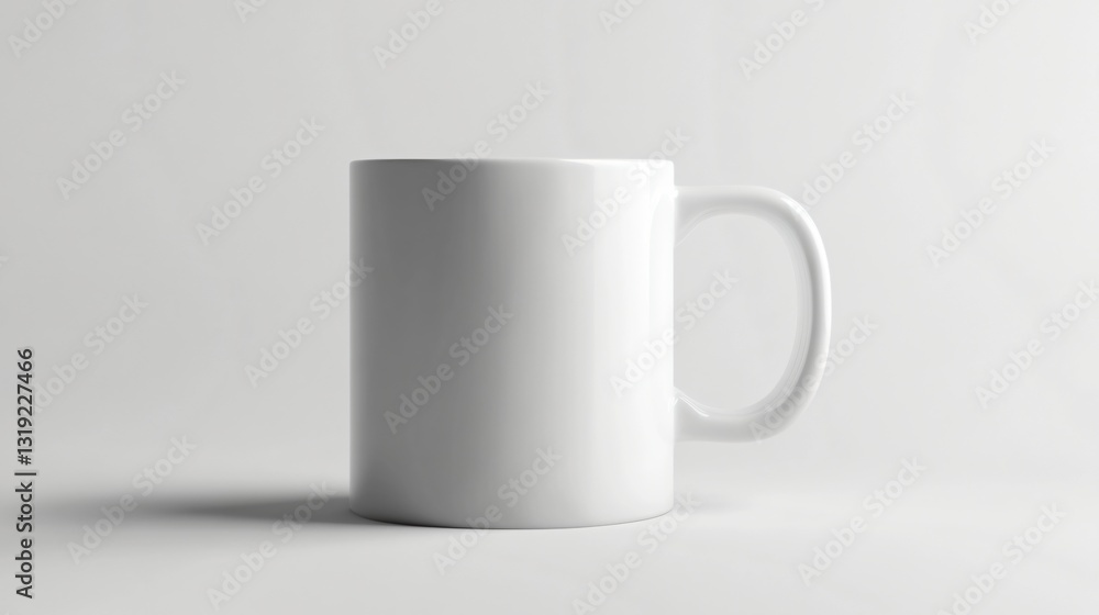 Obraz premium Blank white coffee mug, minimalist design, perfect for custom prints or branding, ideal for coffee or tea enthusiasts.