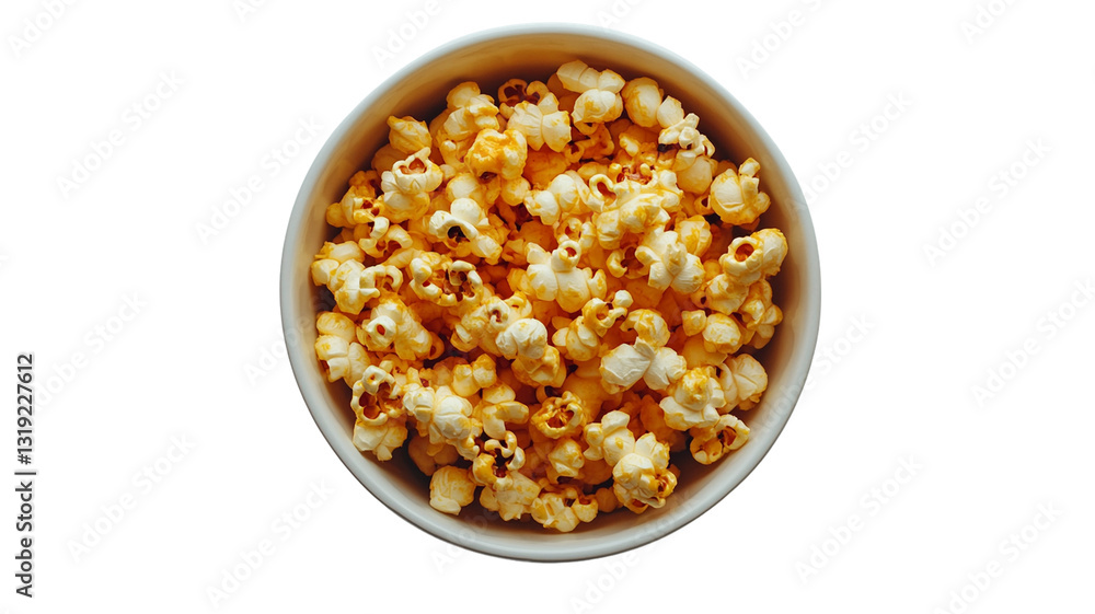 bowl of freshly popped popcorn with golden hue, perfect for movie night snack. popcorn is fluffy and evenly distributed in white bowl, creating inviting and appetizing appearance bowl of freshly popped popcorn with golden hue, perfect for movie night snack. popcorn is fluffy and evenly distributed in white bowl, creating inviting and appetizing appearance