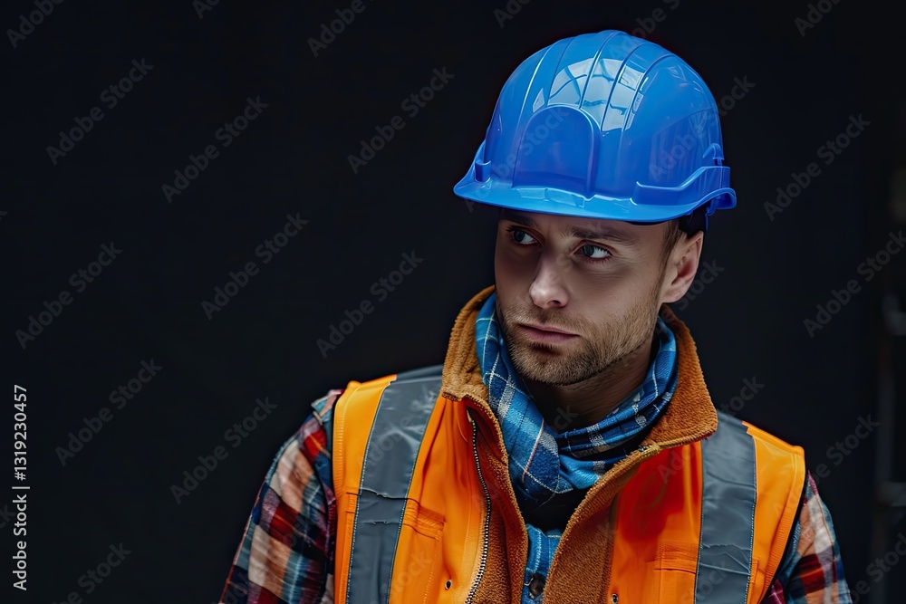 High Detail Visual of Construction Worker in Blue Helmet High Detail Visual of Construction Worker in Blue Helmet