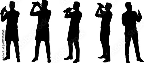 Set of bartender silhouette vector on white background
