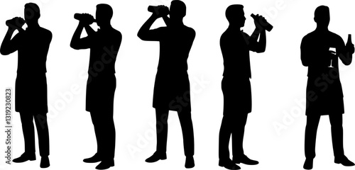 Set of bartender silhouette vector on white background
