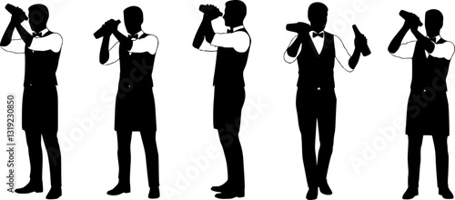 Set of bartender silhouette vector on white background
