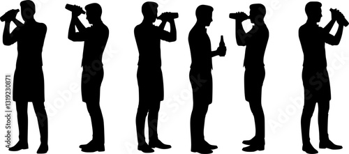Set of bartender silhouette vector on white background
