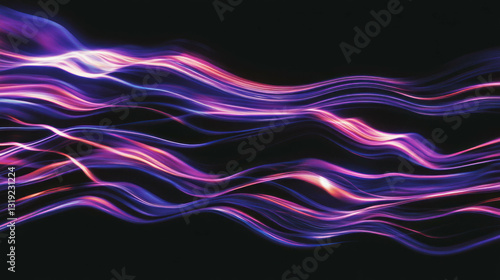Abstract neon light waves on dark background for creative design and digital art