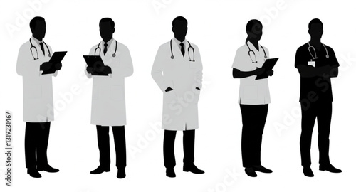 Set of doctor silhouette vector on white background

