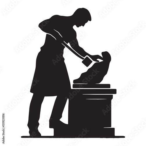 Dedicated Sculptor silhouette, committed to the craft of sculpture - Sculptor illustration - Minimalist Sculptor vector - Profession silhouette
