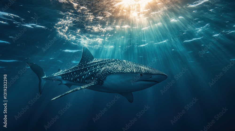 Fototapeta premium A breathtaking image of a whale shark peacefully swimming through plankton-rich waters.