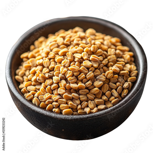 A black bowl filled with golden seeds showcasing a natural and organic look. isolated on white background and transparent background