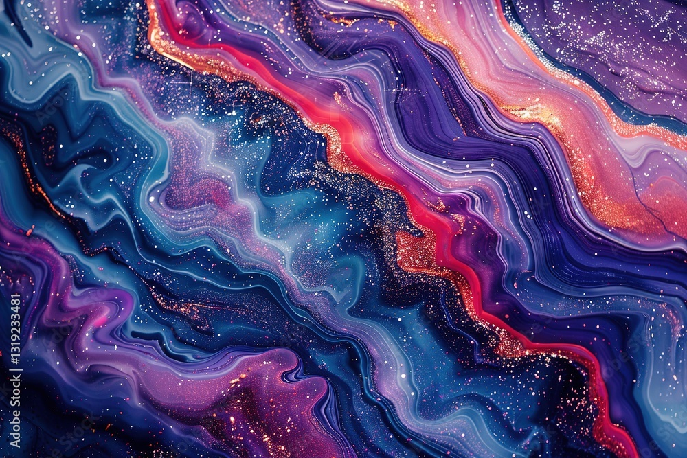 Fluid vibrant paint swirls in a square 3D format, combining reds, blues, and purples with metallic highlights Fluid vibrant paint swirls in a square 3D format, combining reds, blues, and purples with metallic highlights