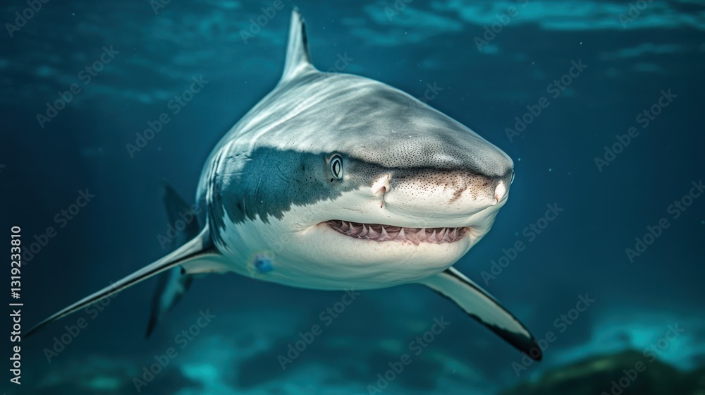 Naklejka premium A close-up of a bull sharks powerful, muscular body as it moves stealthily through the water.