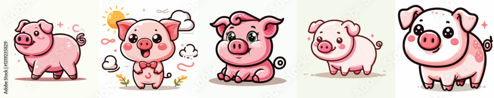 Fototapeta premium cute pig vector set