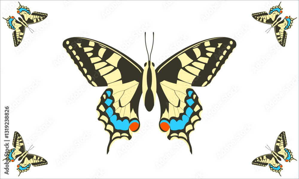 Fototapeta premium Illustration of Swallowtail butterfly (Papilio machaon). French Name : Machaon.