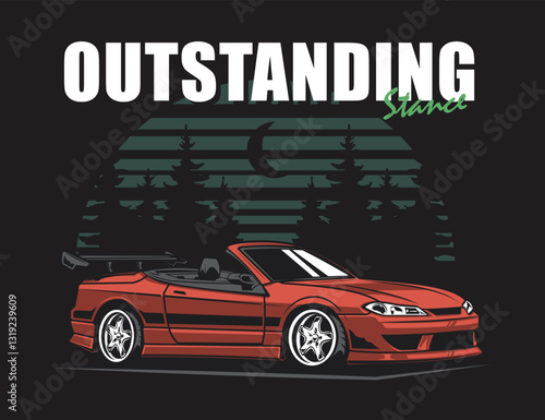 90s automotive vector design and nature background for tees illustration
