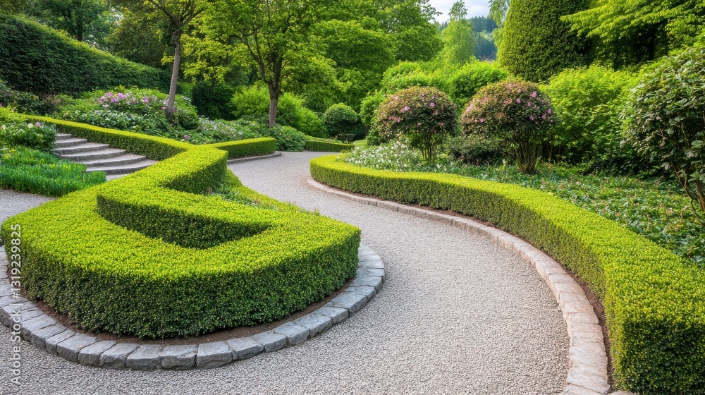 Obraz premium Tranquil Botanical Garden with Organic Shapes and Natural Light