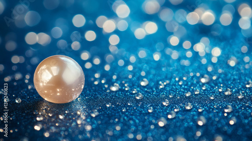 Wallpaper Mural Shimmering Pearl: Captivating close-up of a lustrous, single pearl resting on a textured surface with sparkling droplets, evokes elegance and luxury. Torontodigital.ca