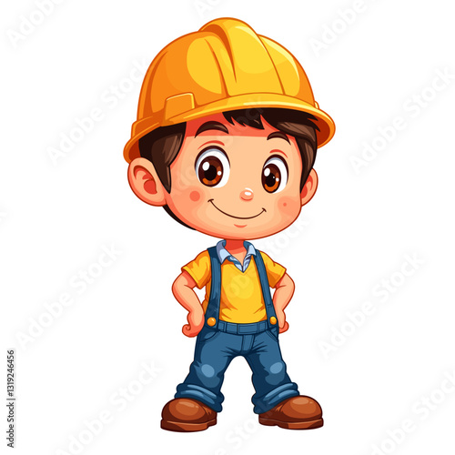 Cheerful engineer character posing confidently, colorful vector art