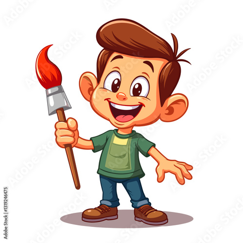 Cheerful painter character holding brush, creativity