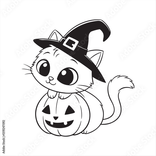 Adorable Witch Kitten on a Jack-o'-Lantern