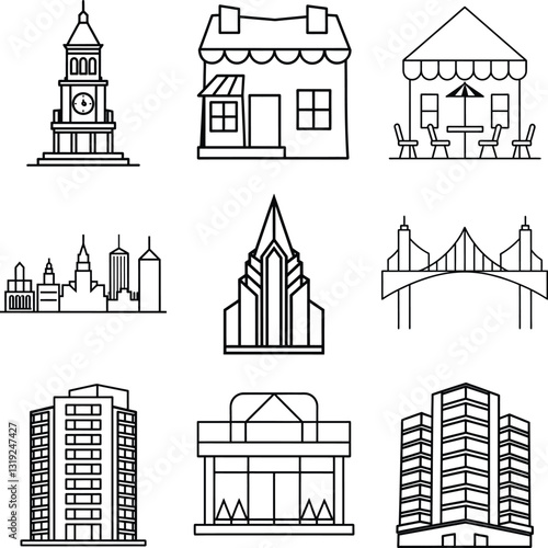 Cityscape Icons Buildings, Landmarks, Structures, and Architecture