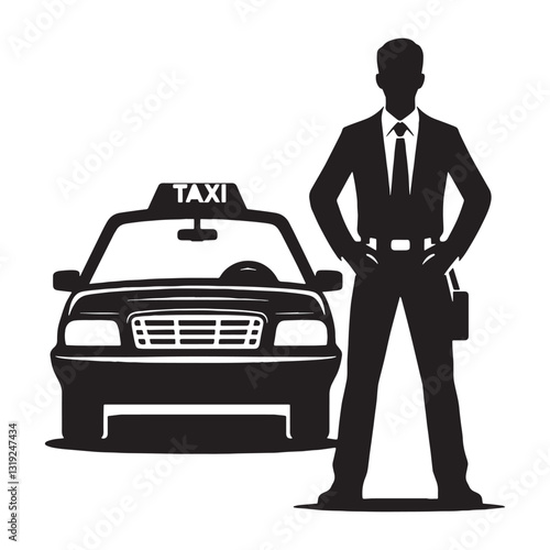 Knowledgeable Taxi Driver silhouette, an expert in shortcuts and backstreets - Taxi illustration - Minimalist Taxi vector - Profession silhouette
