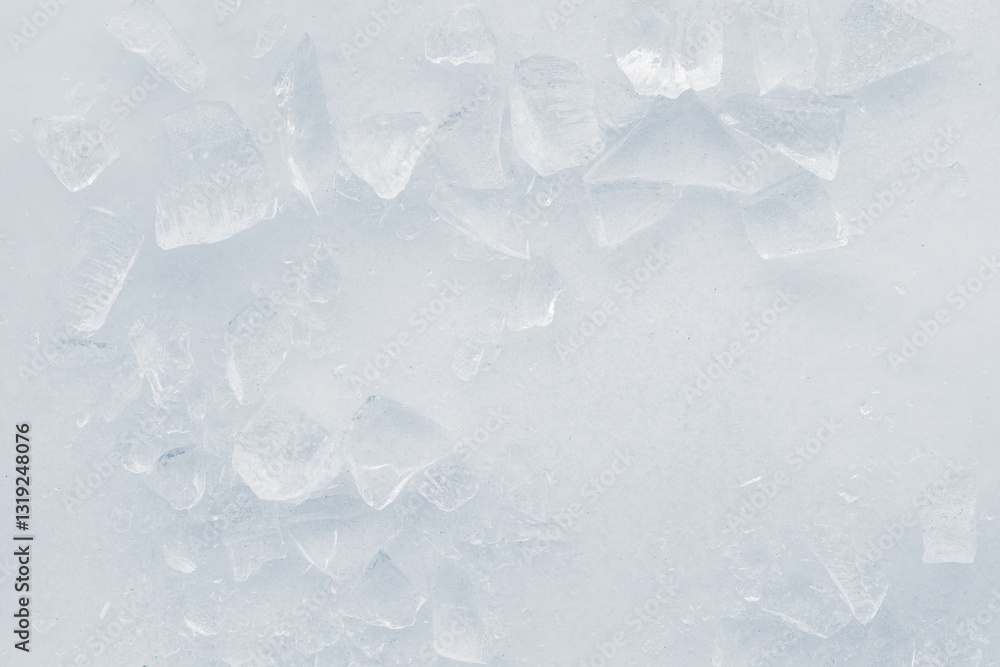 Obraz premium Crushed ice cubes on a white background.