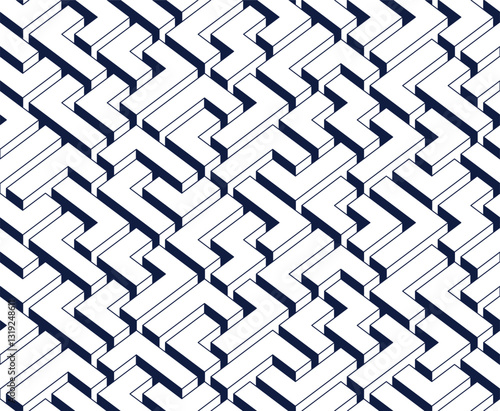 Labyrinth seamless background, 3D geometric endless pattern of logic maze, isometric vector dimensional cubical background.