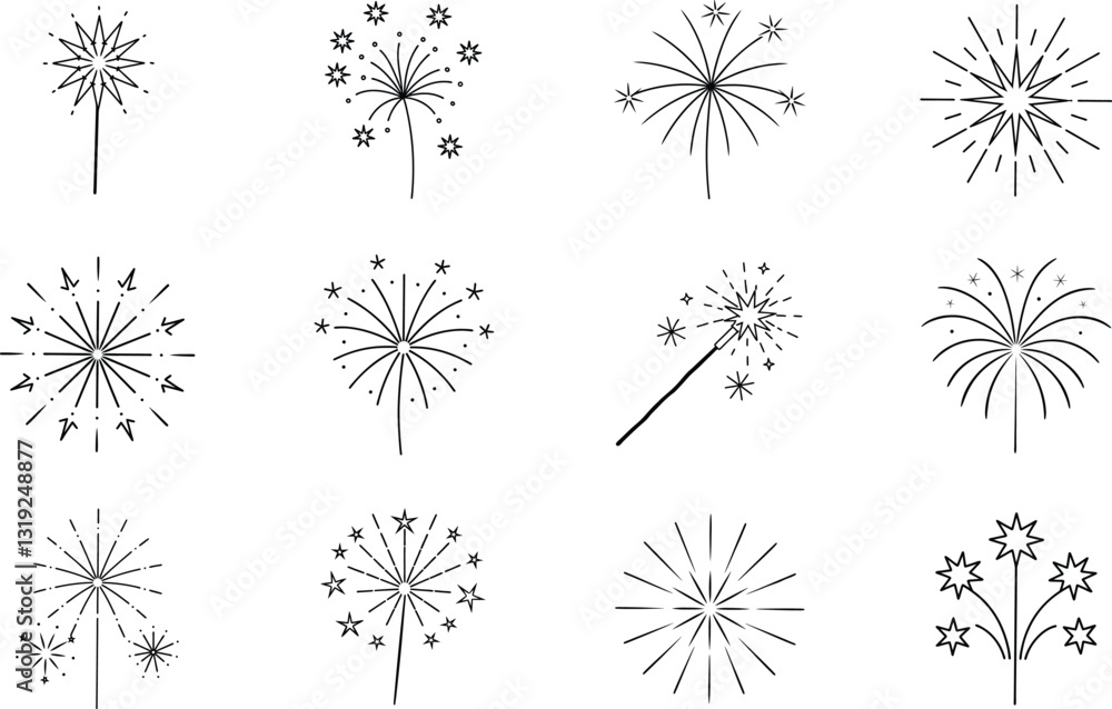 Obraz premium Sparkler Icons Fireworks, Celebration, Party, Festive, Design Elements