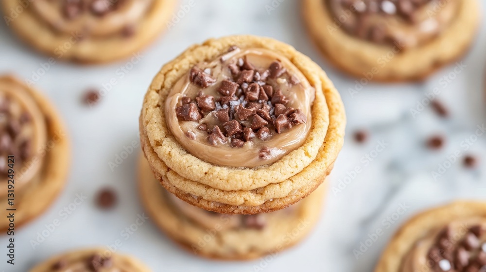 Velvety cream cheese frosting crowns this decadent chocolate chip cookie. Small, rich chocolate pieces dot both the frosting and cookie, offering bursts of flavor in each bite. Luscious, melt-in-your- Velvety cream cheese frosting crowns this decadent chocolate chip cookie. Small, rich chocolate pieces dot both the frosting and cookie, offering bursts of flavor in each bite. Luscious, melt-in-your-