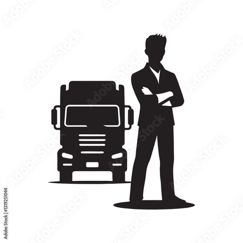 Hardworking Truck Driver silhouette, putting in endless miles - Truck illustration - Minimalist Truck Driver vector - Profession silhouette
