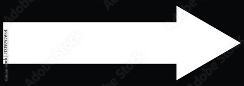 Straight white arrow cursor, White horizontal long arrow vector icon.  Arrow direction pointer. 