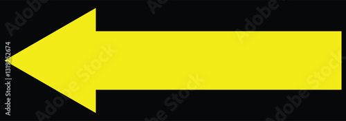 Left arrow icon. Straight horizontal large yellow arrow icon with a solid long arrow pointing to the left on a black background. Yellow arrow pointing left. vector illustrator