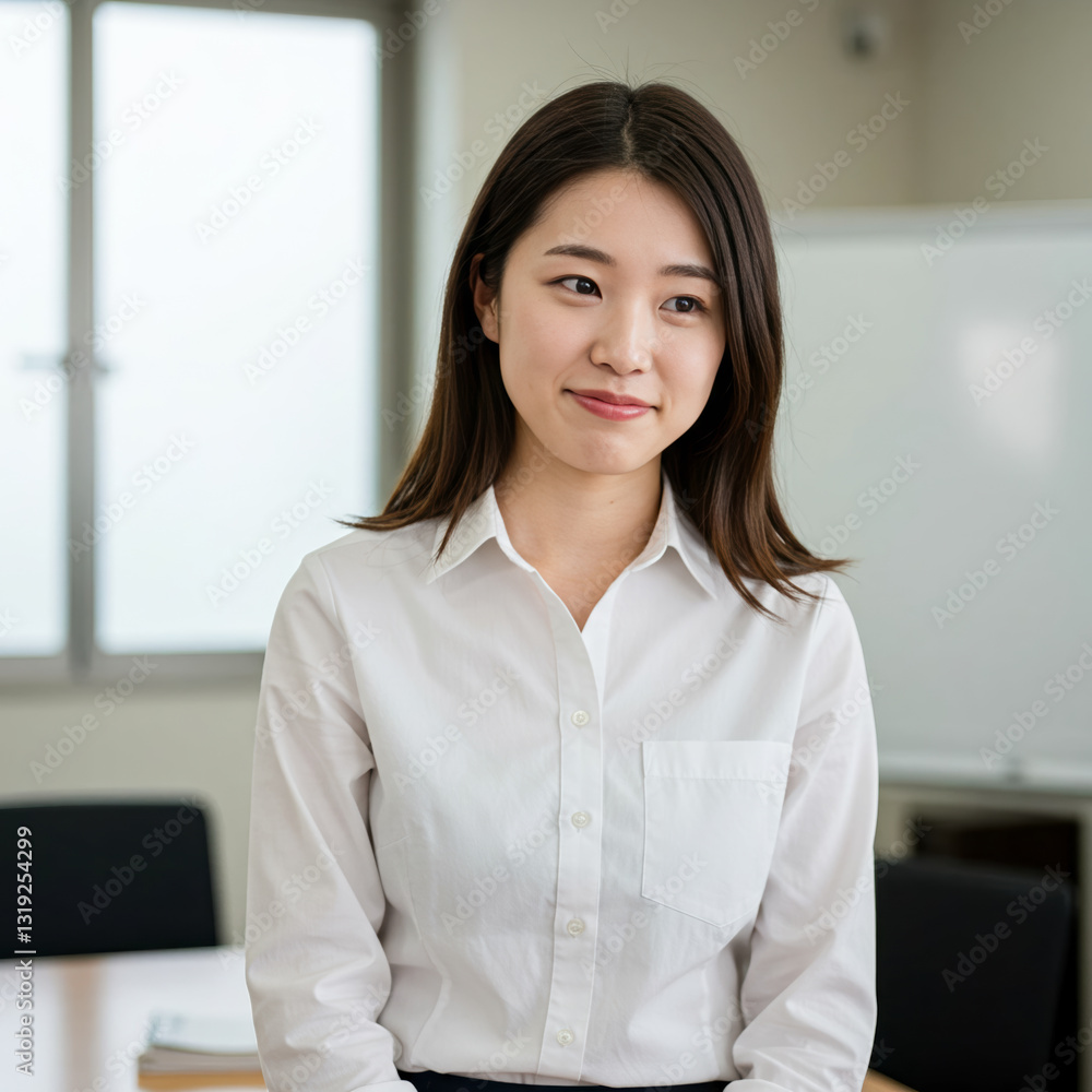 打合せ 困ったような笑顔の若い女性 会議室 教室 Meeting Young woman with a troubled smile Conference room Classroom 打合せ 困ったような笑顔の若い女性 会議室 教室 Meeting Young woman with a troubled smile Conference room Classroom